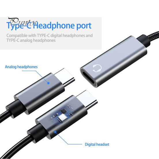 

Type-C Adapter Cable 2 in 1 HiFi Sound Barrier-free Stable Output PD60W Fast Charge Universal Type-C to Type-C Earphone Charging Patch Cord for Smart