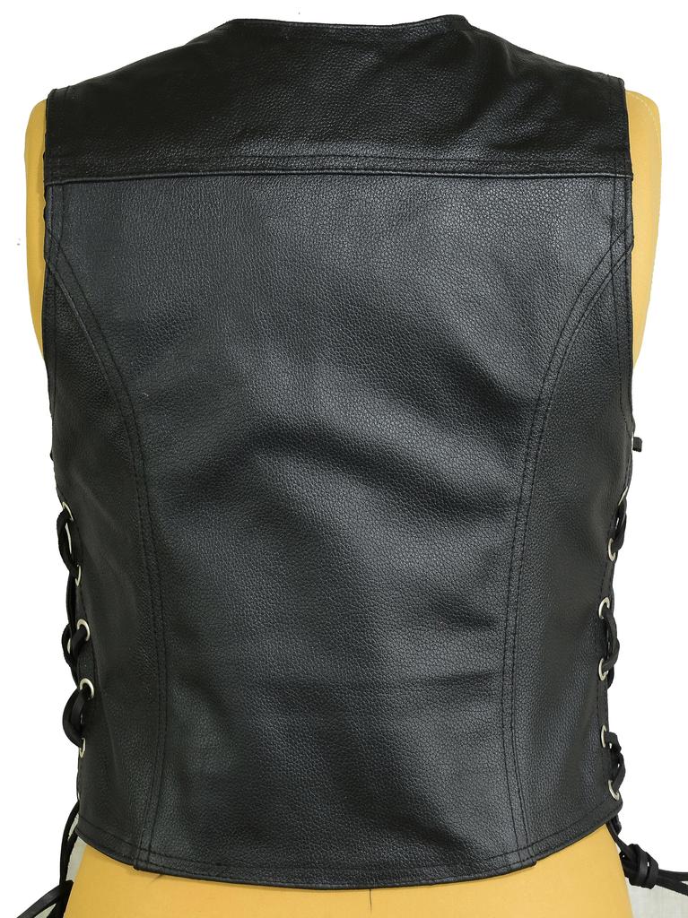 Women Motorcycle Leather Vest Ladies Waistcoat GearX Black