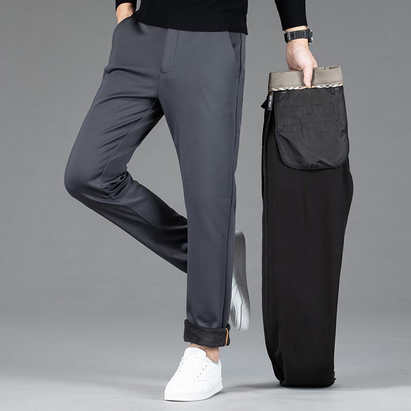 

FAPAI Men s Winter Fleece-Lined Straight Business Trousers 38