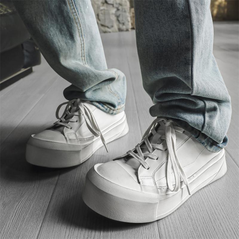 High Quality Men Thick Bottom Casual Leather Board Shoes Outdoor Thick Bottom Driving Vulcanized Shoes Comfy Oxford Walking Shoe
