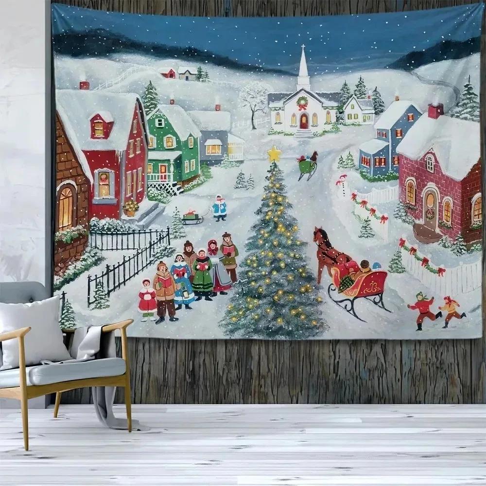 

Рождественское украшение фон ткань Санта-Клаус и дети напечатанный настенный гобелен гостиная комната украшение дома 100x75cm