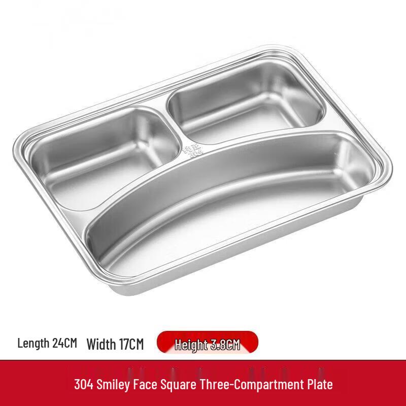 304 Stainless Steel Rectangular 3-Compartment Food Tray
