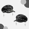 2000s Punk Rivet Studded Cricket Cap With Skull Crossed Decor Beret Hat For Women Western Theme Party Casual Outfit Accessory