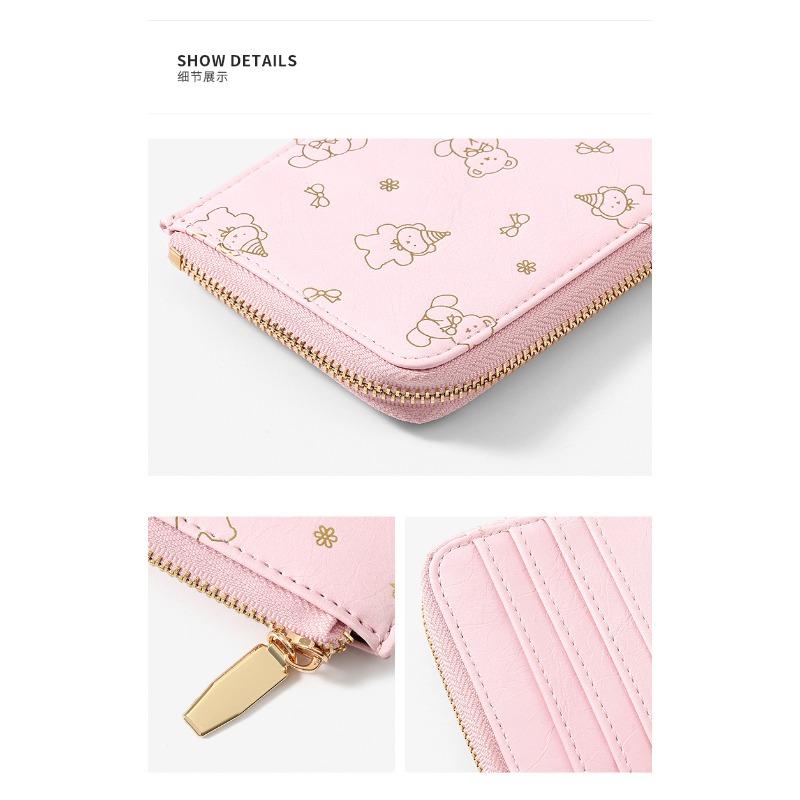 Little Fresh One-word Pull Cute Bear Card Bag ID Bag Multi-card Access Control Women's Change Bag