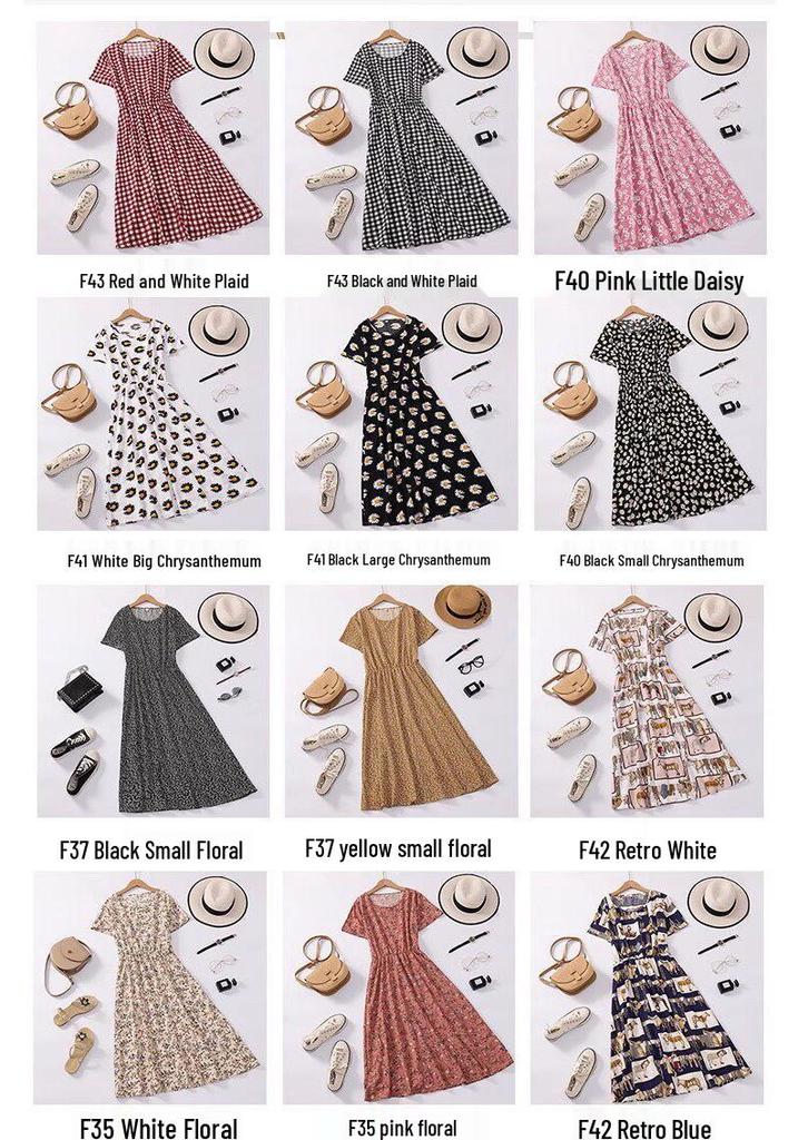 New Arrival Floral Print Waist-Cinched Slimming Summer Dress for Middle-Aged Women
