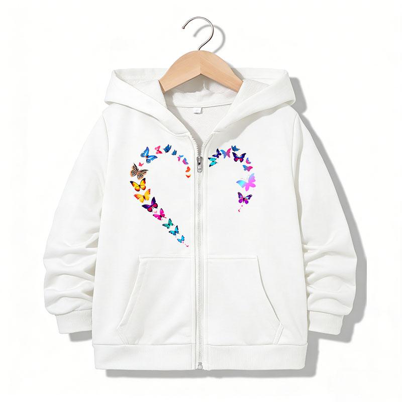 Hoodie Zipper Hoodie Funny Casual Butterfly Heart Letter Hoodies Jackets Boys Girls Y2k Zip Up Sweatshirt Fashion