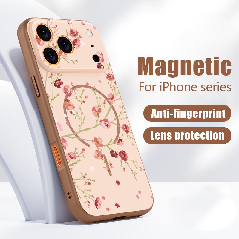 Line Rose Butterfly Floral Pattern Case For iPhone 17 Pro Max Magnetic For Magsafe Hybrid Slim Matte Cover For iPhone 16 15 14 13 Pro Max