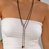Gold Color Glass Long Y-Shaped Necklace For Women Colorful Crystal Chain Zircon Pearl Tassel Clavicle Choker Party Jewelry