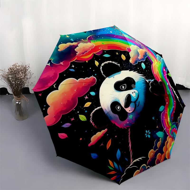 1pc Rainbow Panda Fantasy Umbrella with Plastic Handle,Suitable for All Seasons Home Travel Outdoor UmbrellaDD266