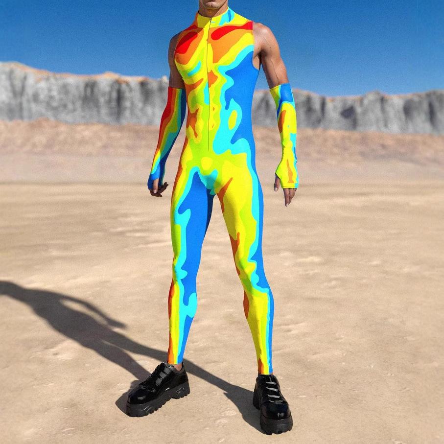 Unisex Cyber Punk 3D Digital Printing Halloween Party Role Play Outfit Women Men Cosplay Costume Carnival Jumpsuit