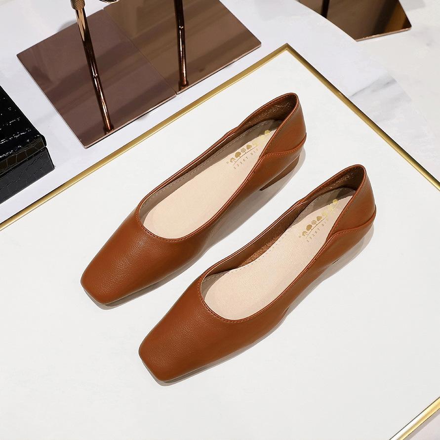 Super Soft! Daily Commuting Single Shoe Temperament Korean Spring Square Head Shallow Mouth Comfortable Retro Simple One-pedal Grandma Shoes
