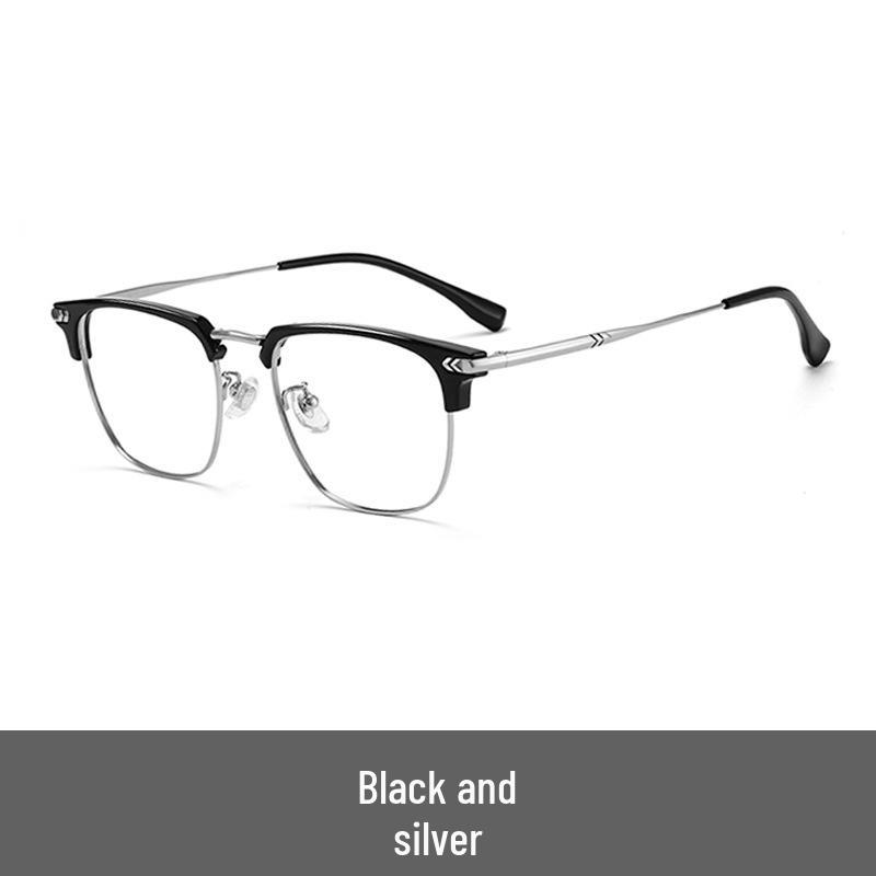 Women's Ultra-Light Pure Titanium Cat-Ear Half-Rim Glasses Frame, Transparent Gray, Prescription-Ready, Anti-Blue Light, Unisex.