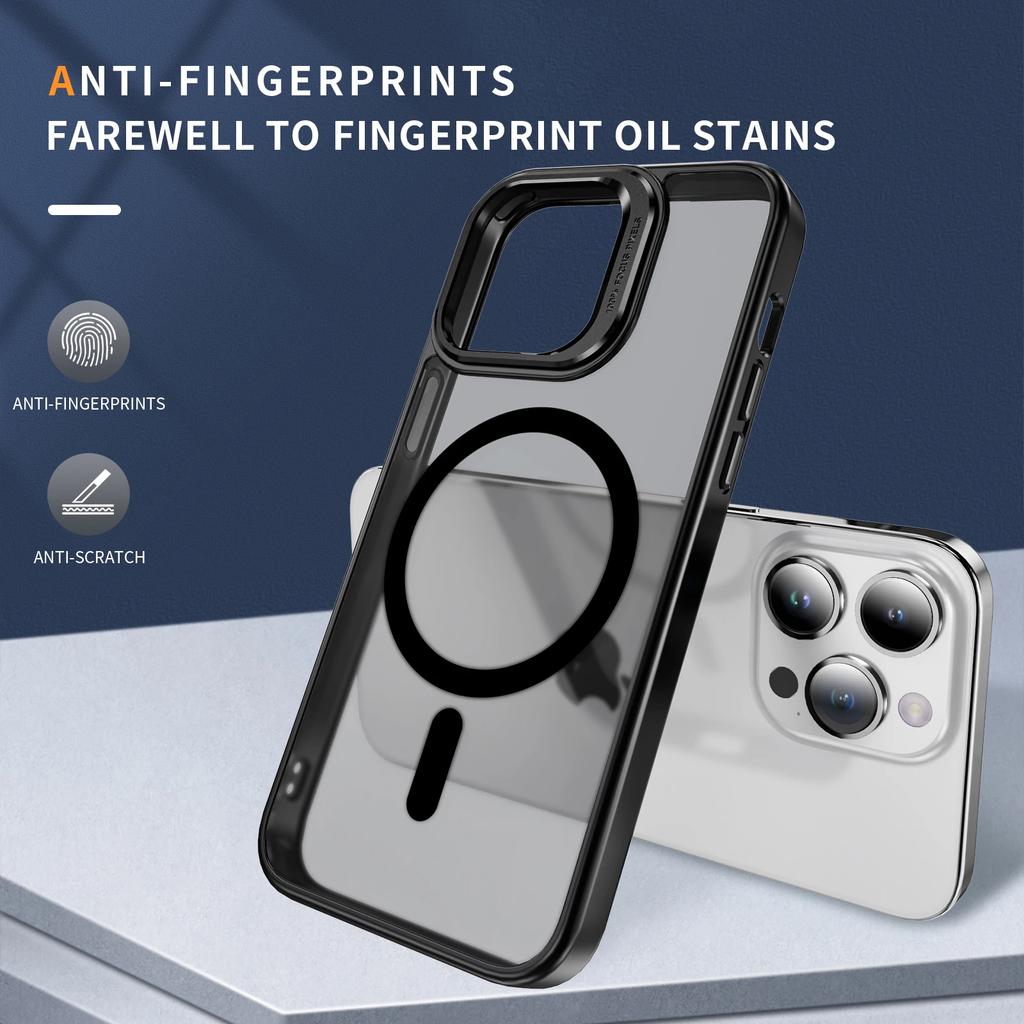 Metal Frame Lens Protection Bracket Phone Case For iPhone 11 12 13 14 15 16 Pro Max Skin Feel Matte Magsafe Magnetic Back Cover