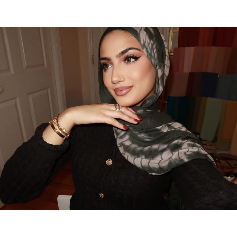 Cotton Blend Scarf With Ink Wash Print Lightweight Head Cover Muslim Women 180x80cm