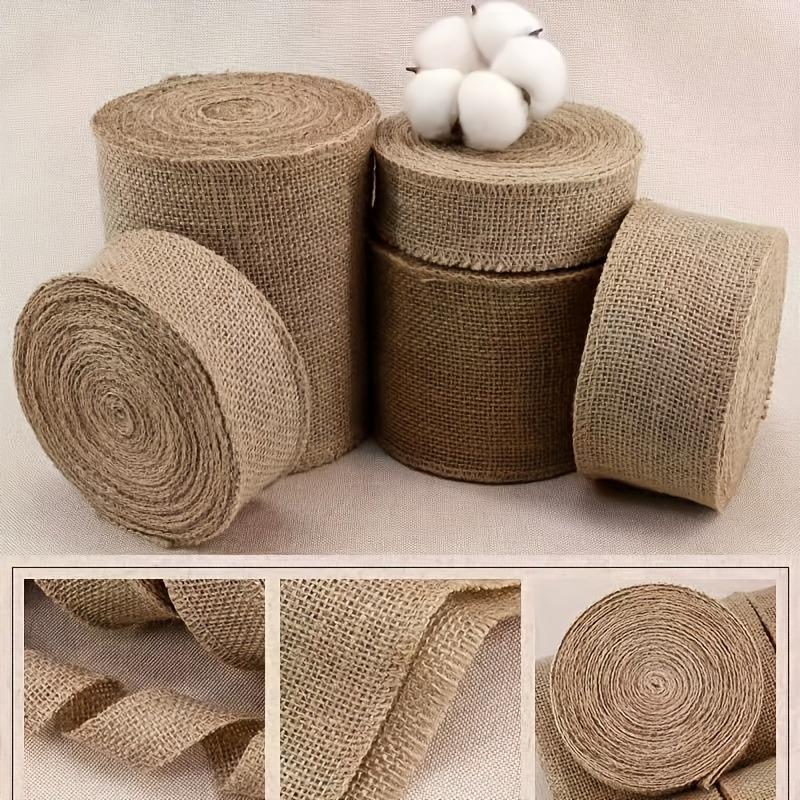 Natural Jute Fabric 1 Roll Thick Woven Jute Linen Fabric Strip Multi-Size DIY Craft Material for Belts, Christmas & Wedding Decorations