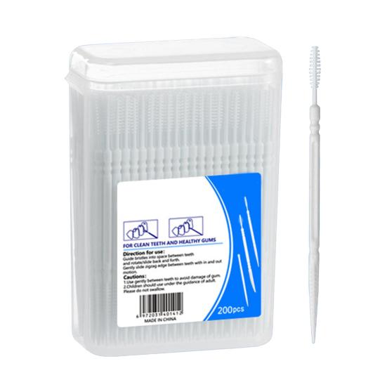200Pcs/Box Disposable Double-End Toothpick Brush Plastic Interdental Brush Toothpick Dental Plaque Removal Flosser Teeth Cleaning Tools