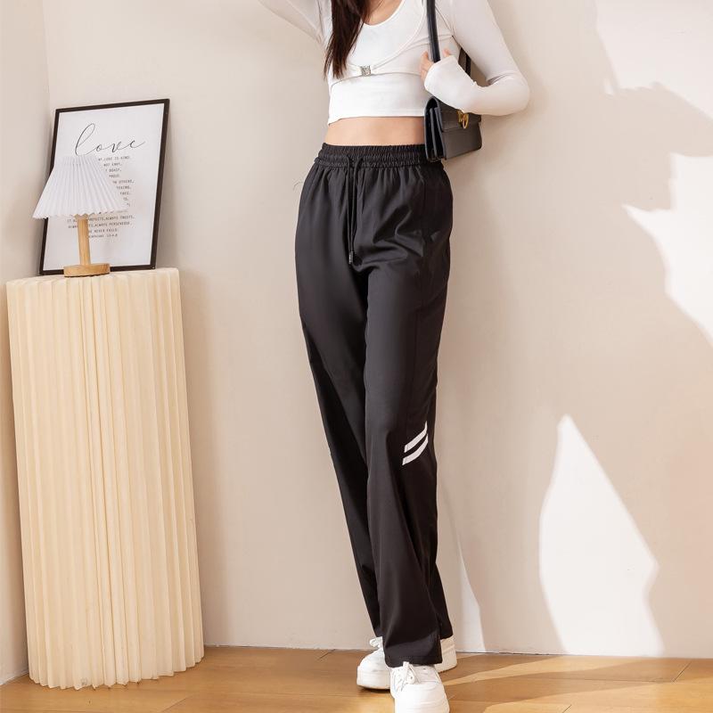 Women s Summer High-Waist Wide-Leg Sports Pants - Lightweight, Casual, Slimming S чёрный