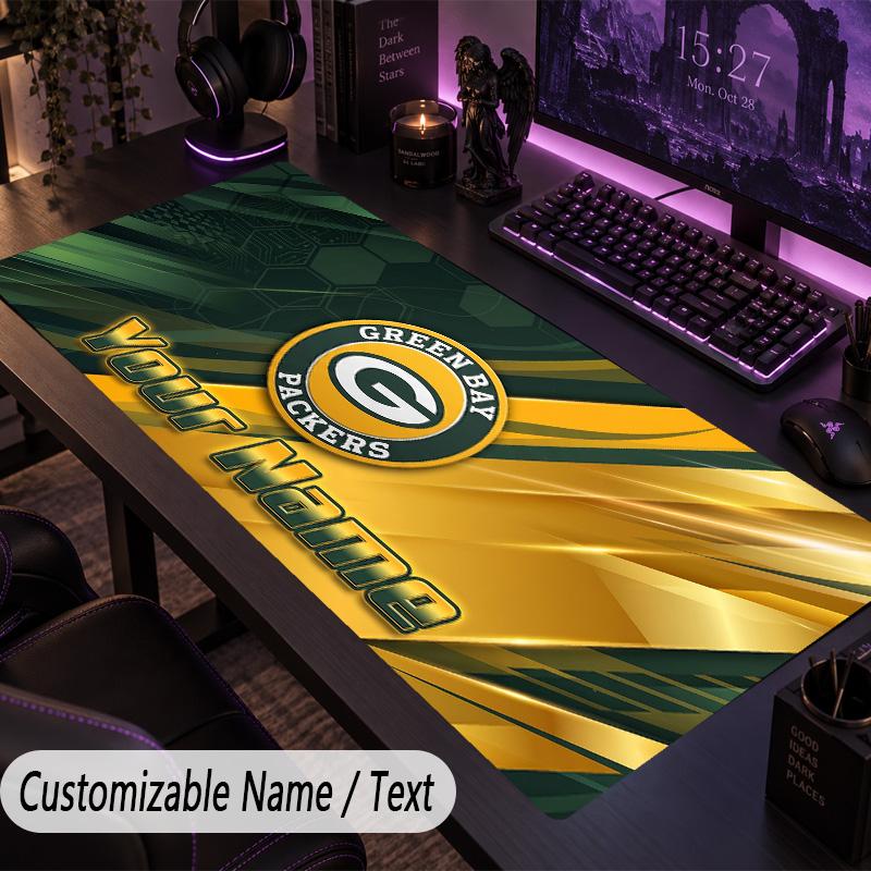 Large Mouse PadGreen Bay Packers Custom Name Text Personalized Desk Mat Non Slip Gaming Pad
