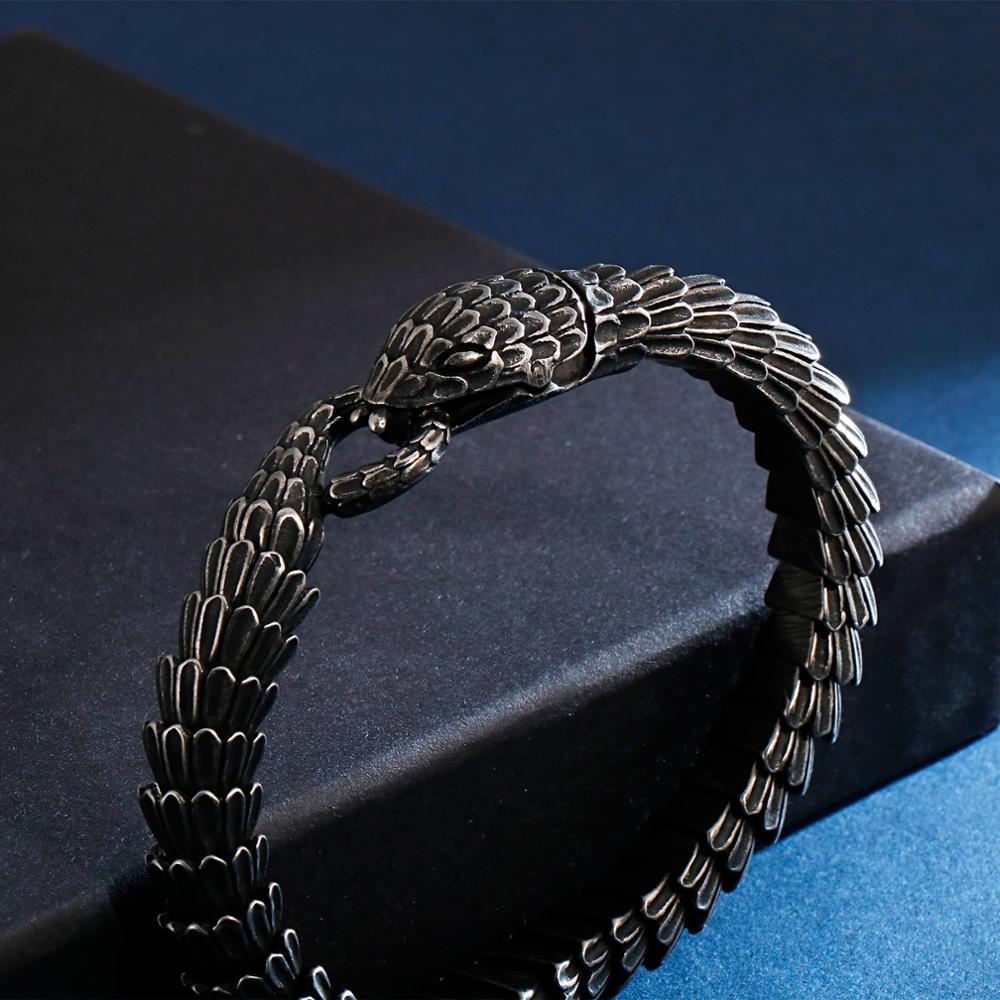 Fongten Punk Black Snake Link Chain Bracelets Bangle Stainless Steel Charm Hip Hop Personalised Men Women Jewelry