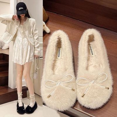 Flat-soled Fluffy Shoes Are Worn Outside, Autumn and Winter New Soft-soled Cotton Shoes, Velvet Gentle Fairy Wind Doudou Shoes
