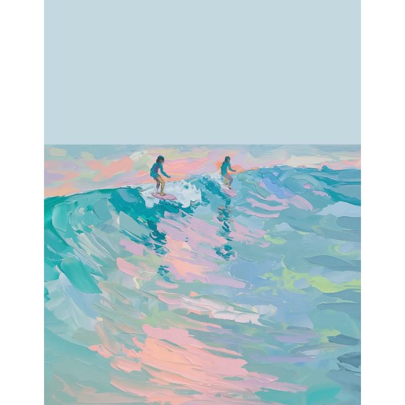 Pink Watercolor Ocean Waves Seascape Poster Oyster Shell Beach Umbrella Surfing Canvas Printing Wall Art Picture Home Decor