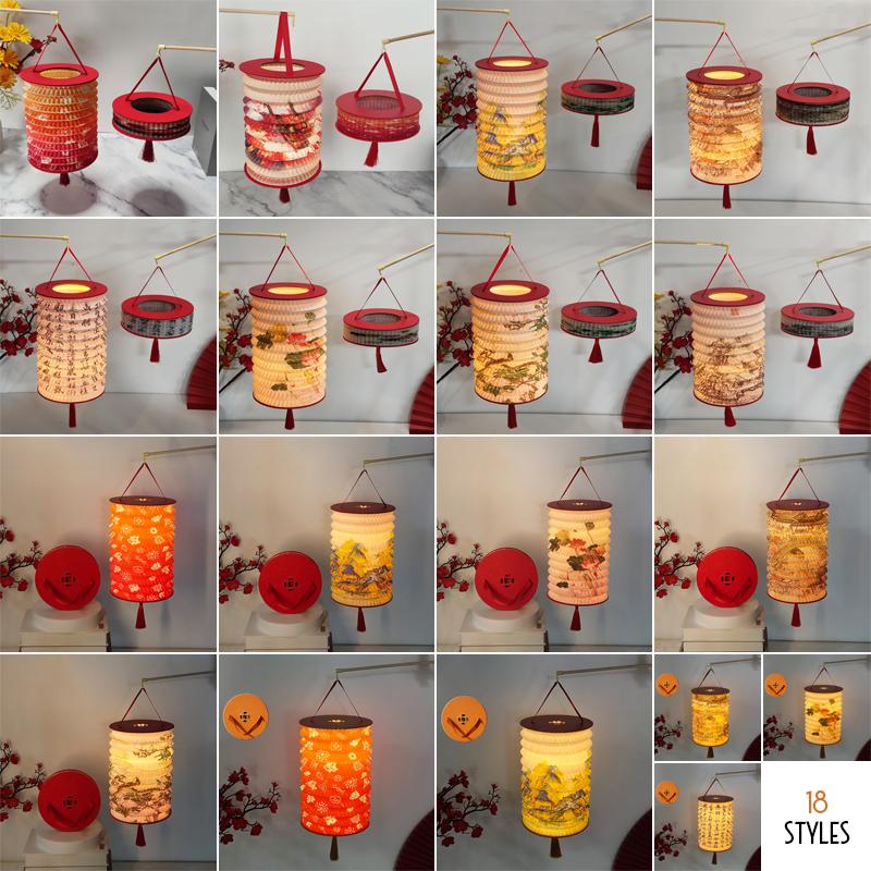Traditional Hanging Led Lantern Folding Organ Design Chinese Style Mid-autumn New Year Decor Portable Lantern With Handlen