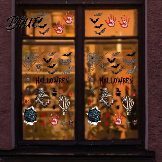 Static Cling Decals Halloween Electrostatic Glass Stickers Skull Demon Blood Handprints Bats Scary Window Outdoor Sticker Clings Spooky Stickers for