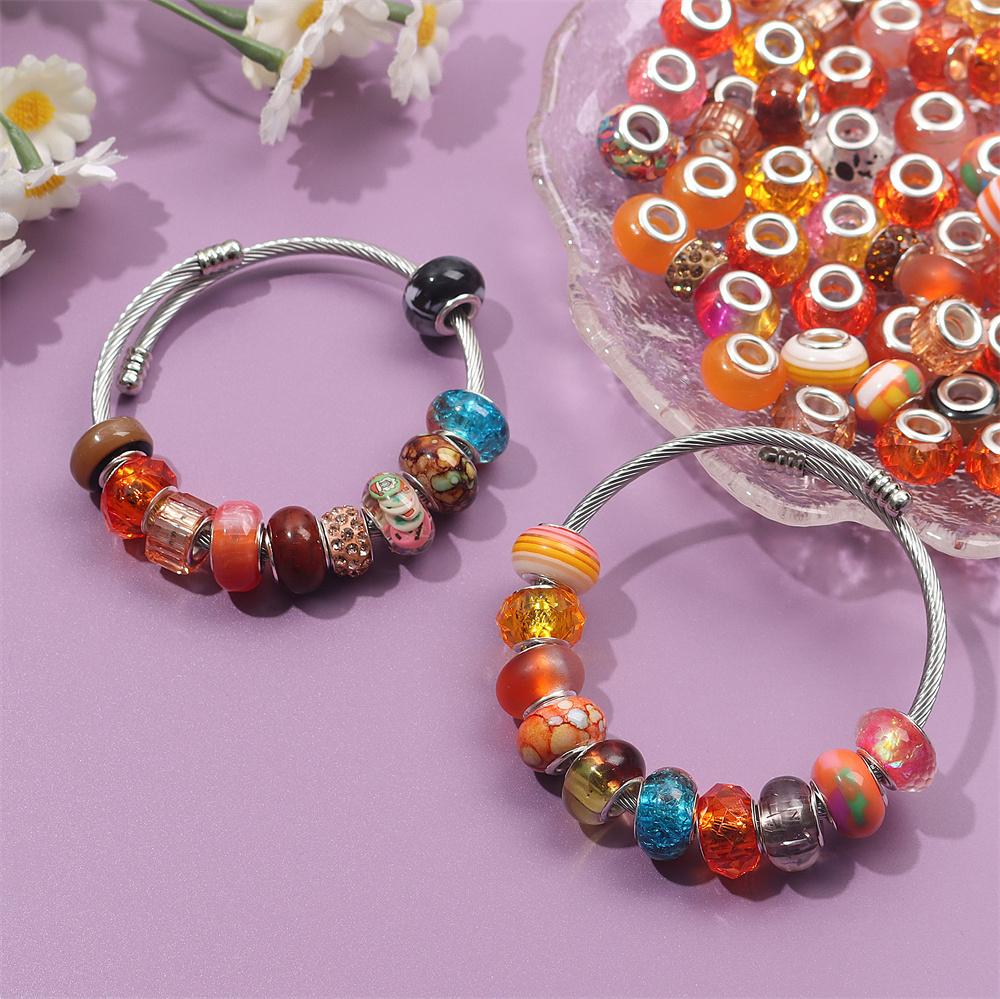 30/50/100 buc Mărgele cu găuri mari Mărgele cu intervale portocalii Mărgele de grădină DIY, brelocuri cu mărgele, coliere, brățări, bijuterii