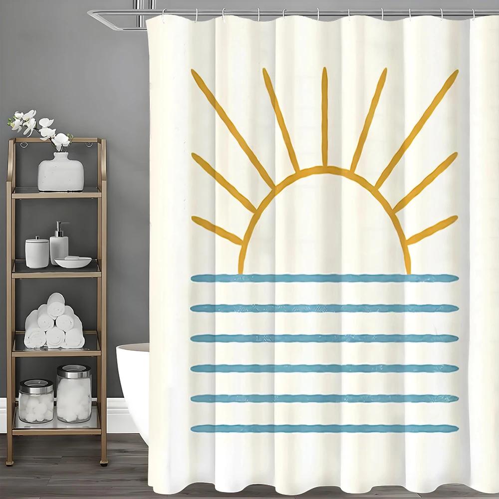Sun Ocean Simple Modern Shower Curtain, Bathroom Decorative Shower Curtain, Waterproof Shower Curtain with Hooks