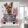 Cute Yorkie Dog Shower Curtain Car And Flowers Art Pet Lover Decor Romantic Hearts Waterproof Fabric Bath Curtain Set Home