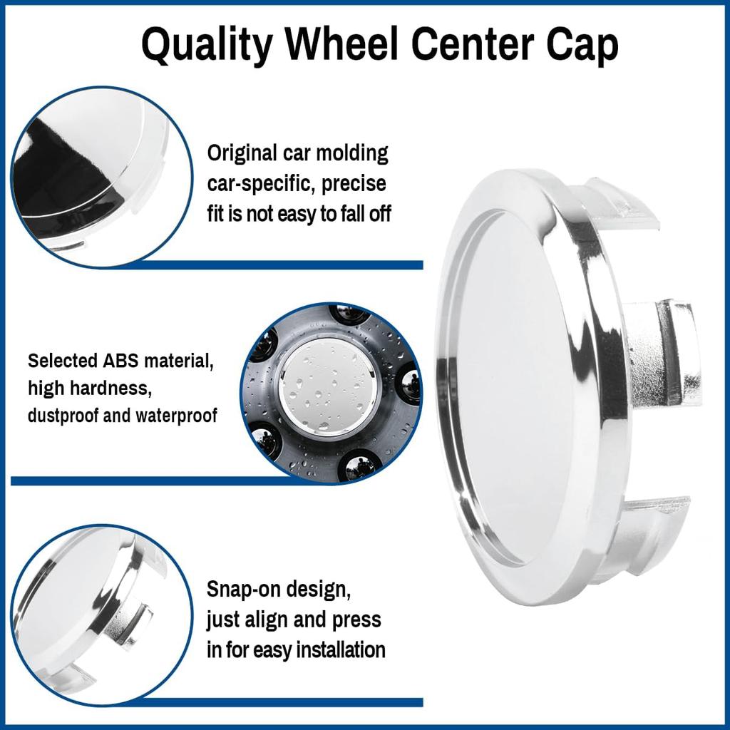 2.2IN 56MM Wheel Center Hubcaps Universal Center Cover Replacement-4Pcs Chrome Silver, Outer 2.2in/55.8mm, Inner 2.02in/51.3mm