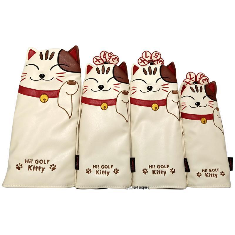 Maneki Neko Sada obalů na golfové dřevo: Vodotěsné PU kryty pro 1, 3/5 dřeva, UT hole - 3/4 kusy