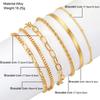6Pcs Minimalist Gold Color Bracelet Set For Women Boho Retro Thick Twist Cuban Chain Bracelet Trendy Quality Jewelry Party Gifts