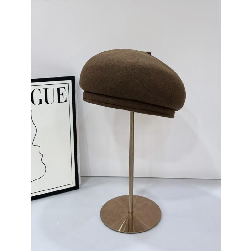 25 Early Autumn New High-quality Woolen Beret Women's Big Head Circumference Solid Color Face Small Painter Hat