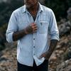 Camicia da uomo vintage in denim lavato a maniche lunghe con bottoni e tasca con zip, casual, da lavoro