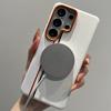 Luxury Color-block Dual-Line for Magsafe Phone Case for Samsung Galaxy S26 Ultra S25 Edge S24 Ultra Plus Orange Lens Frame Cover