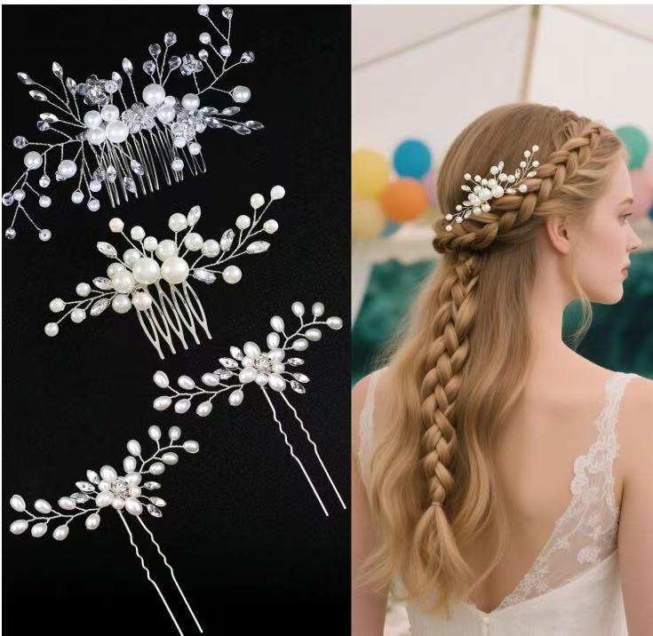 Pente de Cabelo para Casamento de Noiva 2025: Elegante Adorno de Cabeça com Pérolas e Strass para Banquetes
