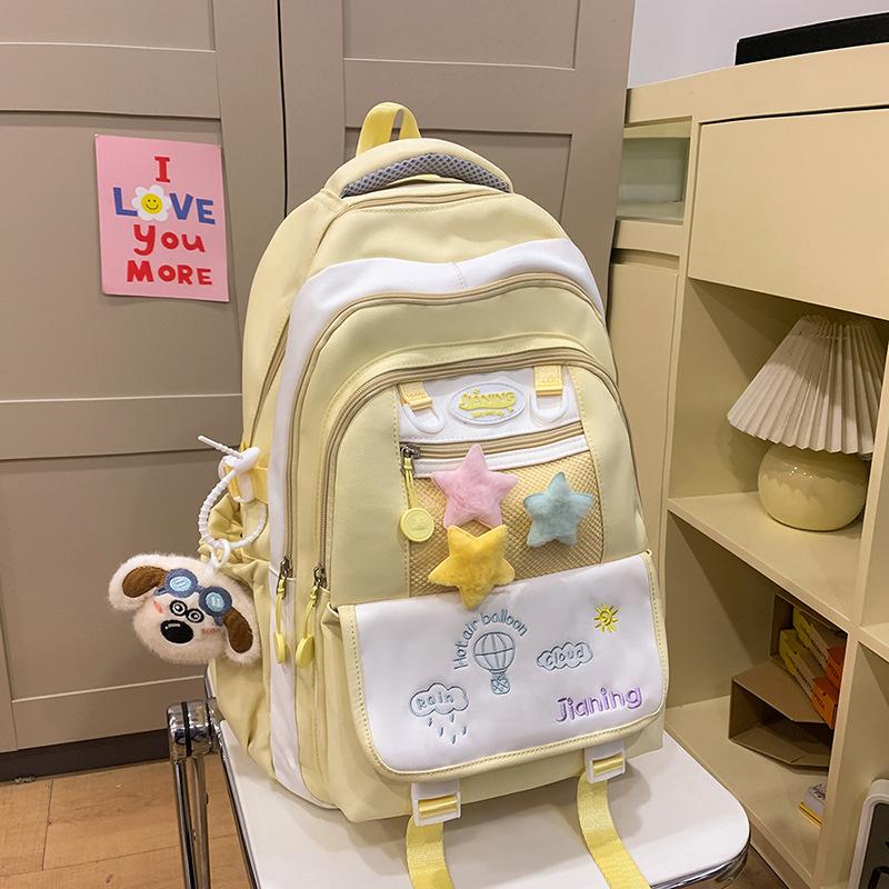 School bag high value multi-layer fresh junior high school sweet versatile contrasting color embroidery light