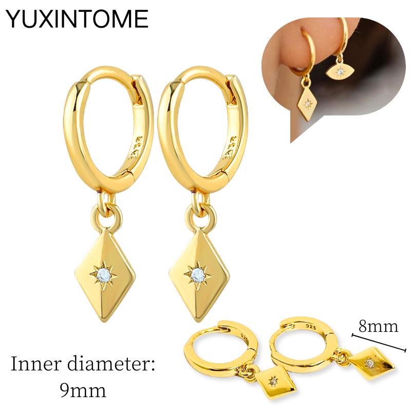 925 Sterling Silver Needle Vintage Square Round Pendant Earrings For Women Crystal Shell Geometric Earrings Fashion Jewelry