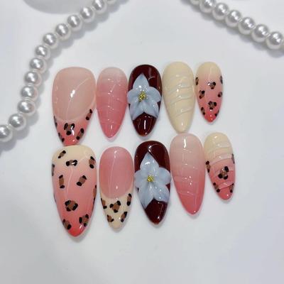 European Style Almond-Shaped 3D Embossed Handmade Wearable Nail Tips