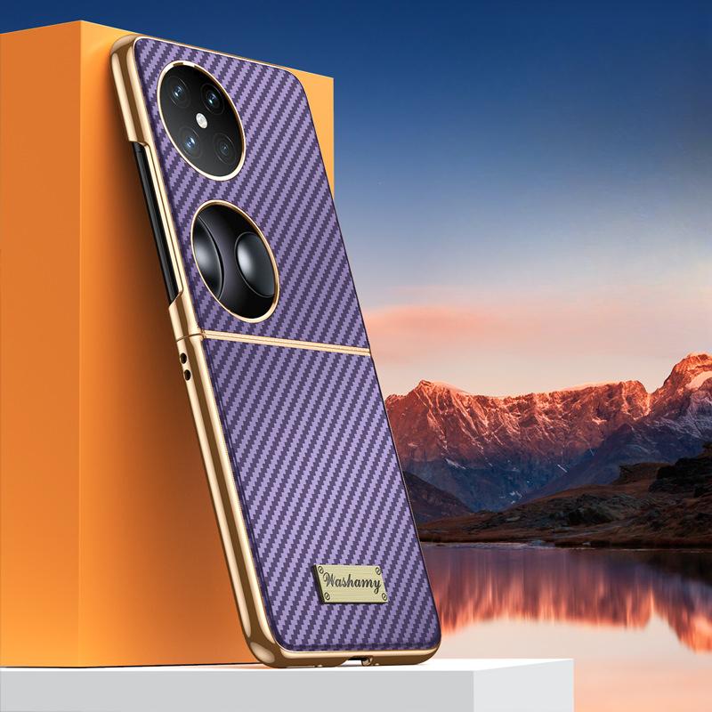 

This Is A Carbon Fiber Textured Folding Pockets Shockproof Business Electroplated Leather Case Suitable for Huawei P50Pocket Huawei Pocket 2