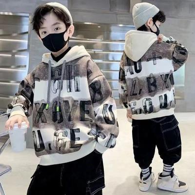 Sonbahar Erkek Çocuk Günlük Moda Baskılı Kapşonlu Sweatshirt