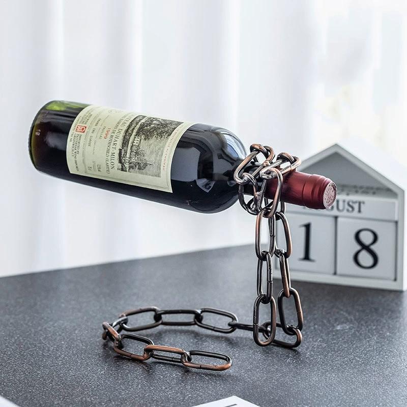 Iron Chain Wine Bottle Holder Hanging Wine Bottle Display Rack Kitchen Storage Rack Home Desktop Decoration