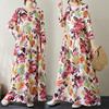 2024 Early Autumn Floral Print Retro Cotton Linen Maxi Dress