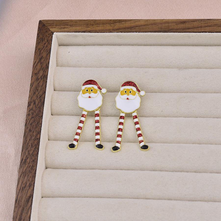 European and American Style Quirky Christmas Earrings - Long-Legged Santa Claus & Reindeer Cartoon Jewelry