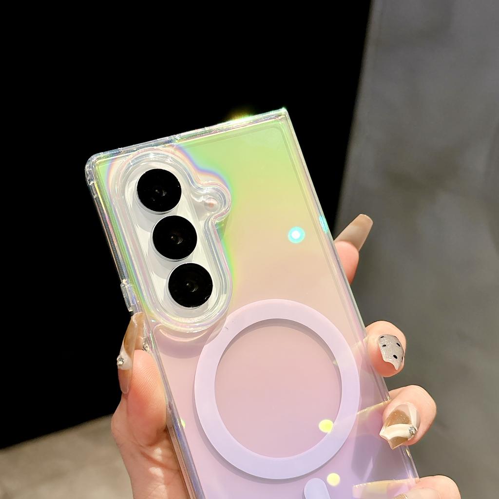Gradient Aurora Laser Magnetic For Magsafe Case For Samsung Galaxy Z Fold Flip 7 6 5 4 3 Rainbow Color Wireless Charger Cover