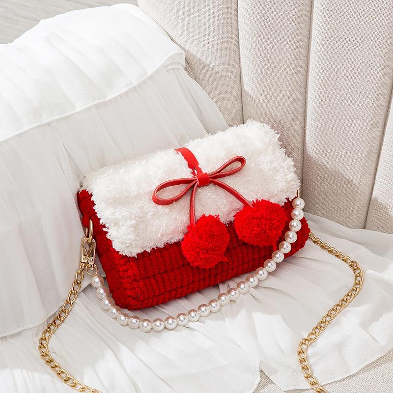 Hand-woven bags, hand-woven DIY handbags, versatile woven bags, pearl materials, self-made gifts for girlfriends красный