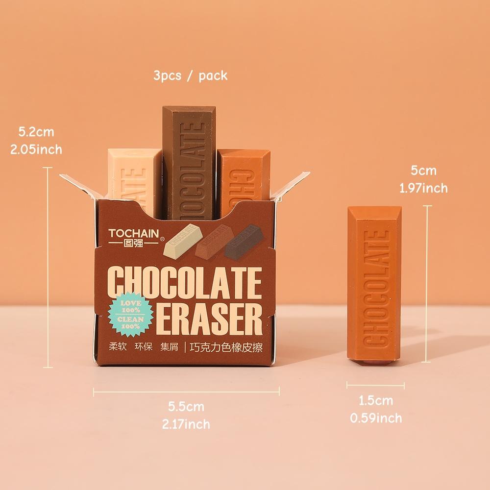 Mini Chocolate Stick Erasers 3pcs/pack Soft TPR Eraser Less Dust for Pencil Cleaning Stationery Office For Student