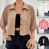 Damen Freizeit Cardigan Hemd aus Baumwolle und Leinen - Einfarbige, Doppeltasche, Langarm, 7 Farben, 8 Größen