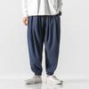 Cotton and linen elastic waist large size Harlan pants retro bloomers Hong Kong style wide leg wide leg leggings